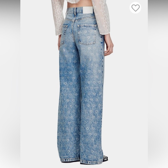NWT Sandro Cupidon Crystal Heart Embellished Wide-Leg Jeans - Picture 5 of 15